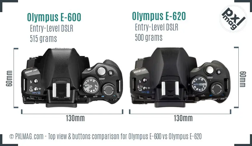 Olympus E-600 vs Olympus E-620 top view buttons comparison