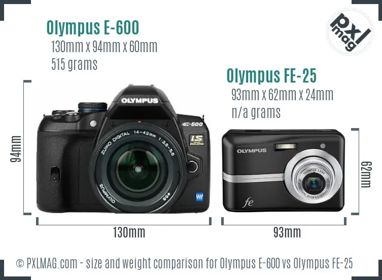 Olympus E-600 vs Olympus FE-25 size comparison