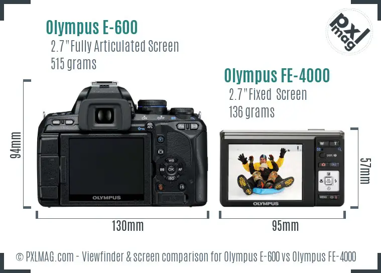Olympus E-600 vs Olympus FE-4000 Screen and Viewfinder comparison