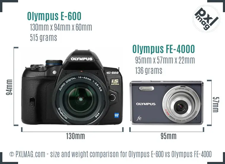 Olympus E-600 vs Olympus FE-4000 size comparison