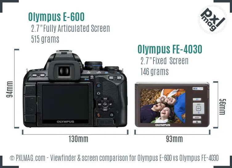 Olympus E-600 vs Olympus FE-4030 Screen and Viewfinder comparison