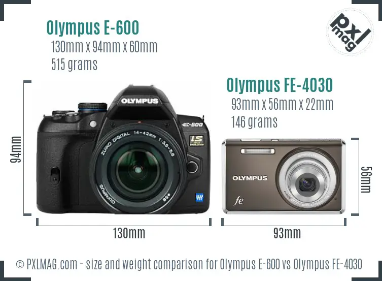 Olympus E-600 vs Olympus FE-4030 size comparison