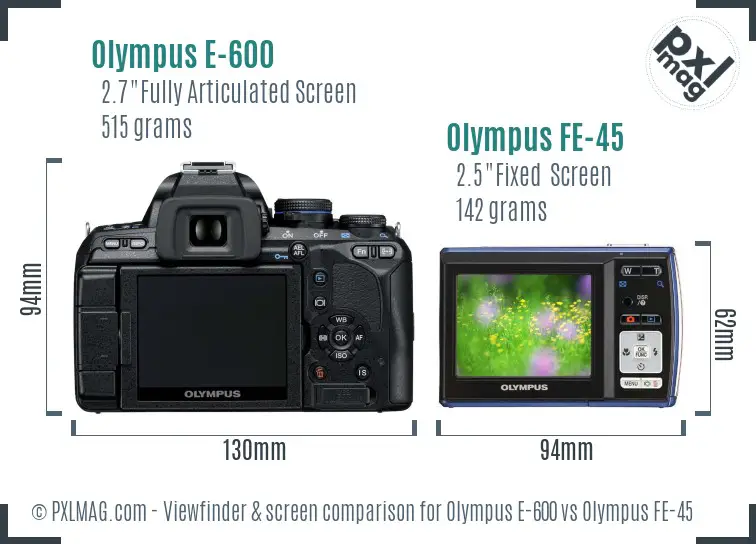 Olympus E-600 vs Olympus FE-45 Screen and Viewfinder comparison