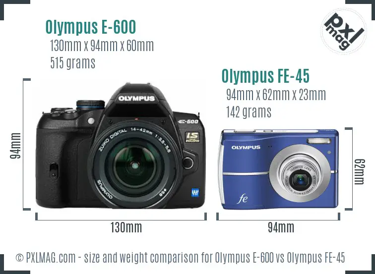 Olympus E-600 vs Olympus FE-45 size comparison