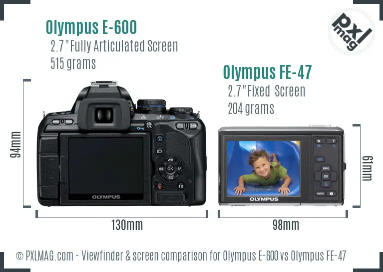 Olympus E-600 vs Olympus FE-47 Screen and Viewfinder comparison