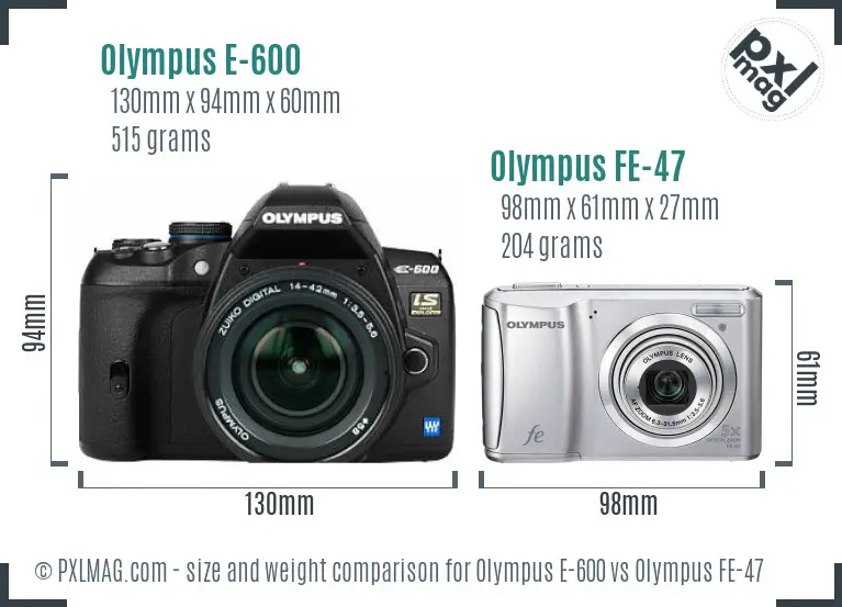 Olympus E-600 vs Olympus FE-47 size comparison