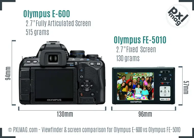 Olympus E-600 vs Olympus FE-5010 Screen and Viewfinder comparison