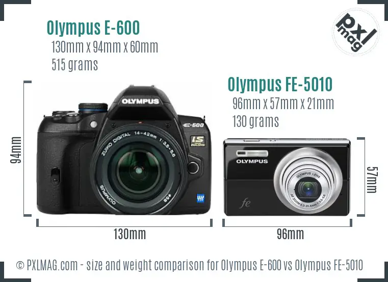 Olympus E-600 vs Olympus FE-5010 size comparison