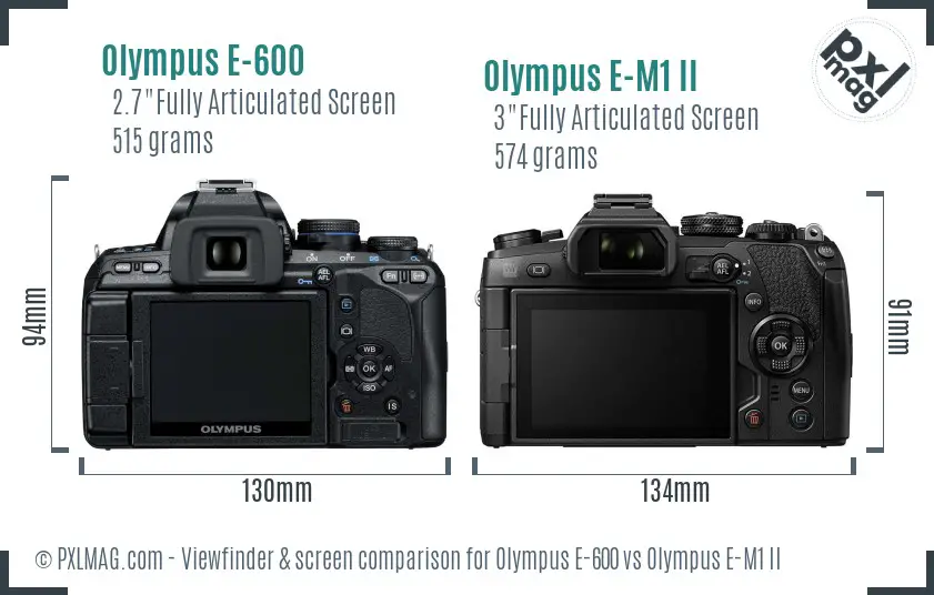 Olympus E-600 vs Olympus E-M1 II Screen and Viewfinder comparison