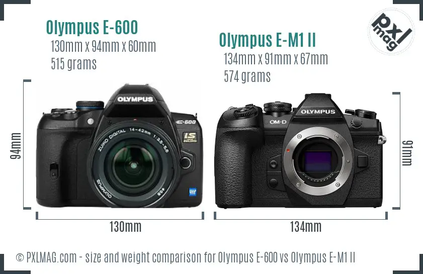 Olympus E-600 vs Olympus E-M1 II size comparison