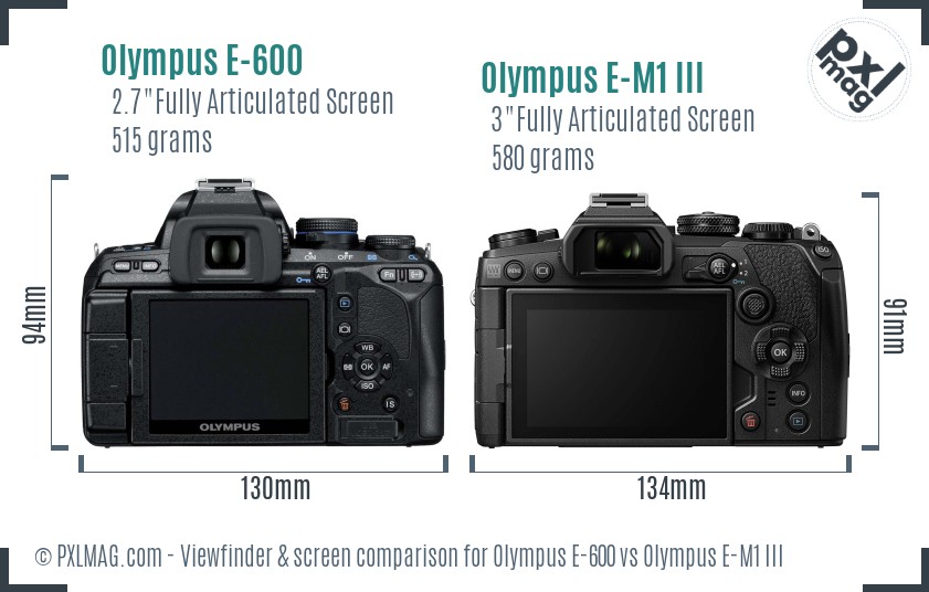 Olympus E-600 vs Olympus E-M1 III Screen and Viewfinder comparison