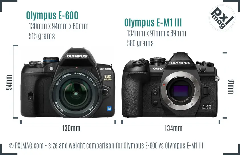 Olympus E-600 vs Olympus E-M1 III size comparison