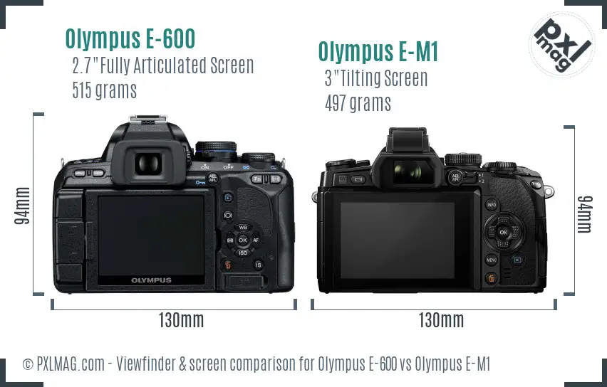 Olympus E-600 vs Olympus E-M1 Screen and Viewfinder comparison