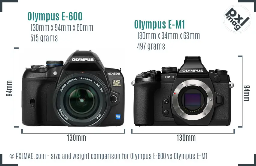 Olympus E-600 vs Olympus E-M1 size comparison