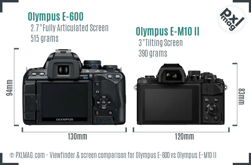 Olympus E-600 vs Olympus E-M10 II Screen and Viewfinder comparison