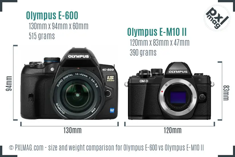 Olympus E-600 vs Olympus E-M10 II size comparison