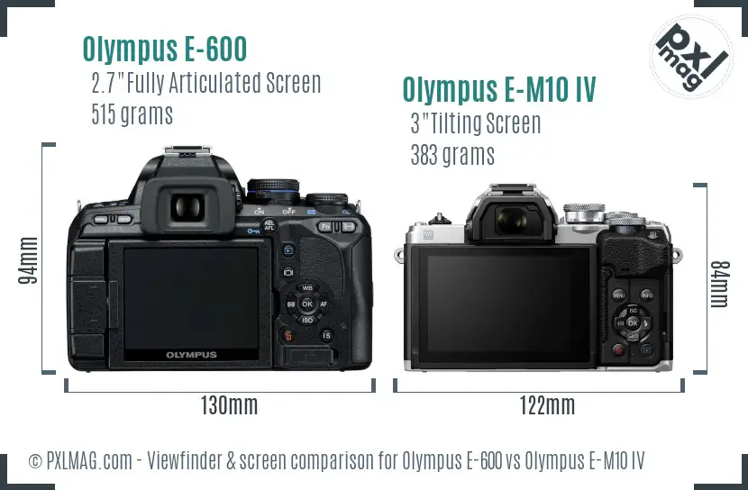 Olympus E-600 vs Olympus E-M10 IV Screen and Viewfinder comparison