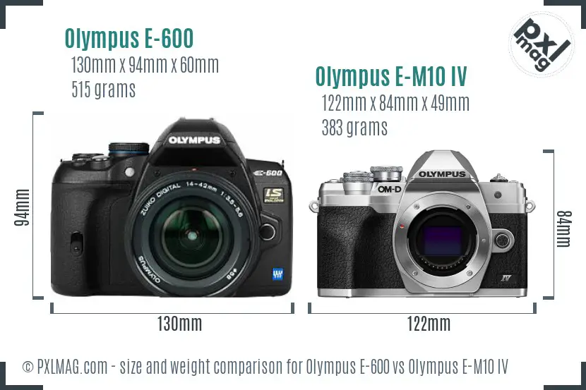Olympus E-600 vs Olympus E-M10 IV size comparison