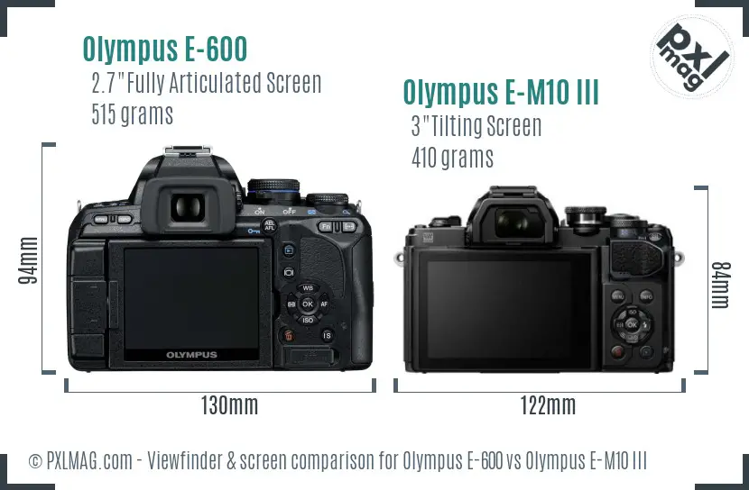 Olympus E-600 vs Olympus E-M10 III Screen and Viewfinder comparison