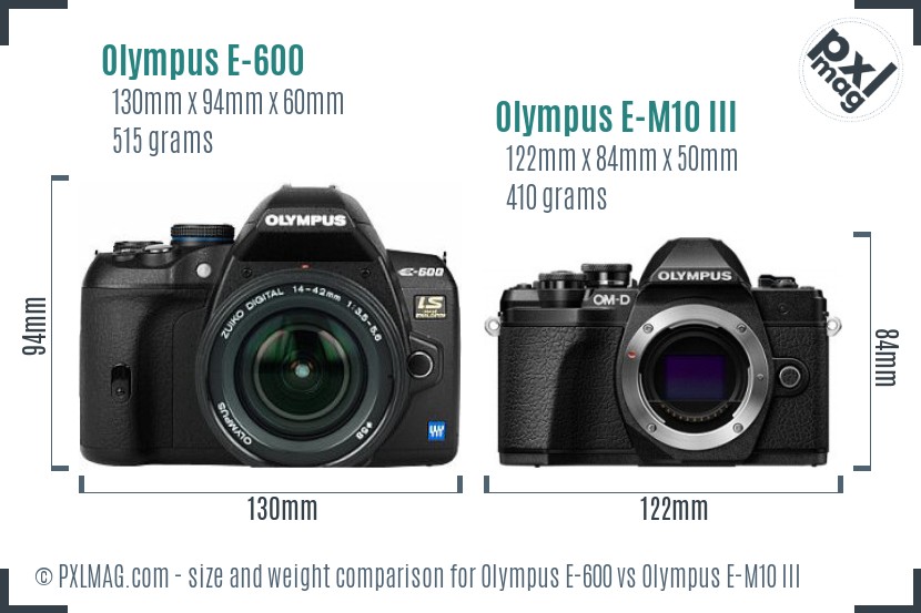 Olympus E-600 vs Olympus E-M10 III size comparison