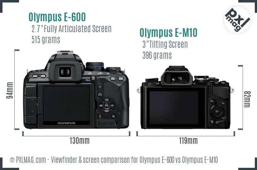 Olympus E-600 vs Olympus E-M10 Screen and Viewfinder comparison