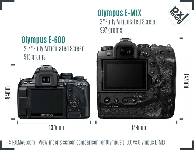 Olympus E-600 vs Olympus E-M1X Screen and Viewfinder comparison