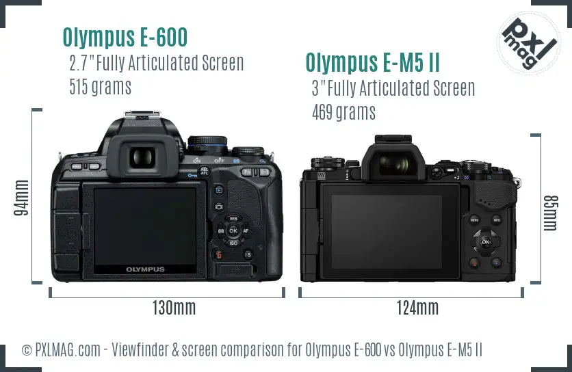 Olympus E-600 vs Olympus E-M5 II Screen and Viewfinder comparison