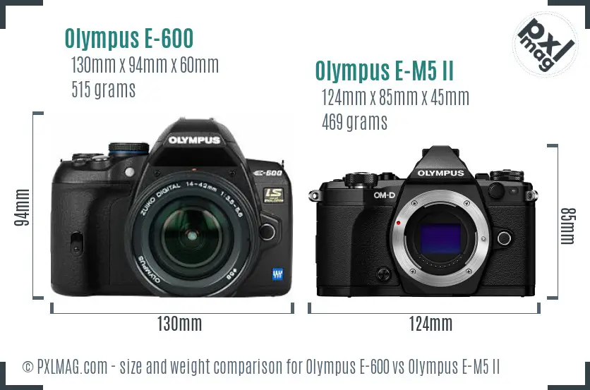 Olympus E-600 vs Olympus E-M5 II size comparison