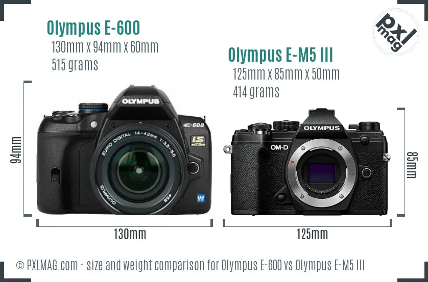Olympus E-600 vs Olympus E-M5 III size comparison