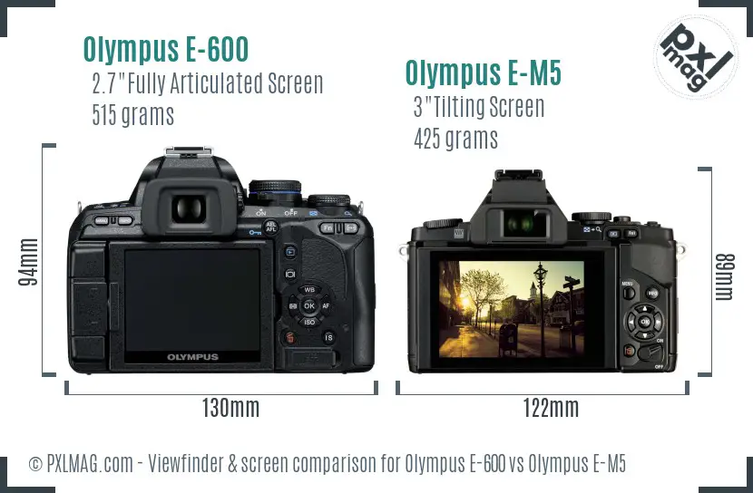 Olympus E-600 vs Olympus E-M5 Screen and Viewfinder comparison