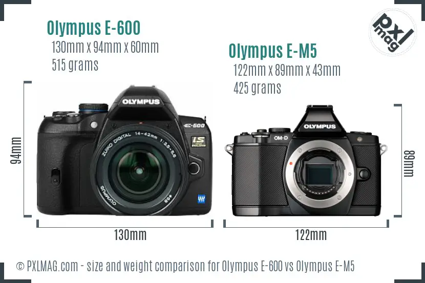 Olympus E-600 vs Olympus E-M5 size comparison