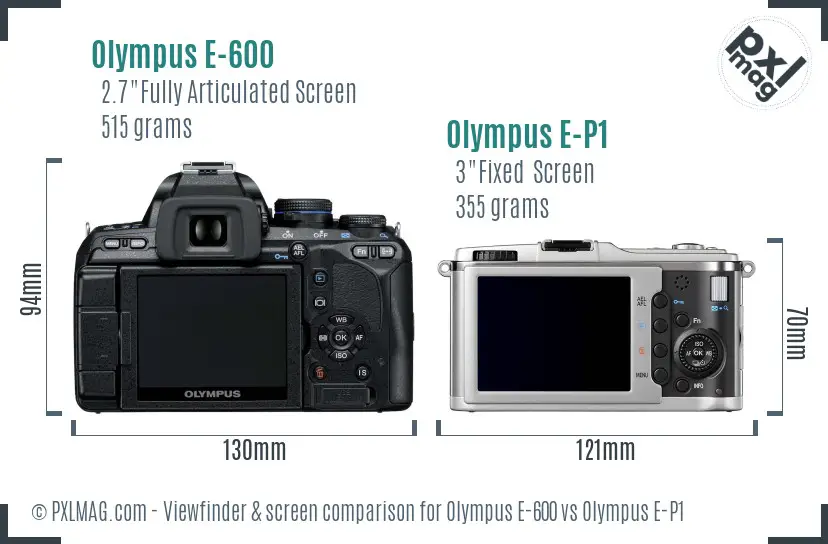 Olympus E-600 vs Olympus E-P1 Screen and Viewfinder comparison