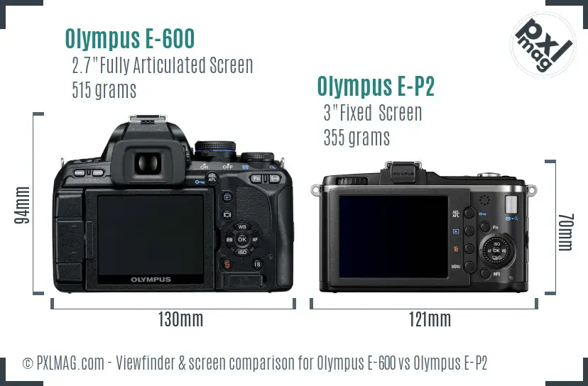 Olympus E-600 vs Olympus E-P2 Screen and Viewfinder comparison