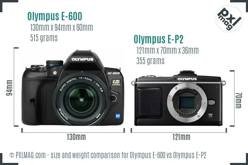 Olympus E-600 vs Olympus E-P2 size comparison