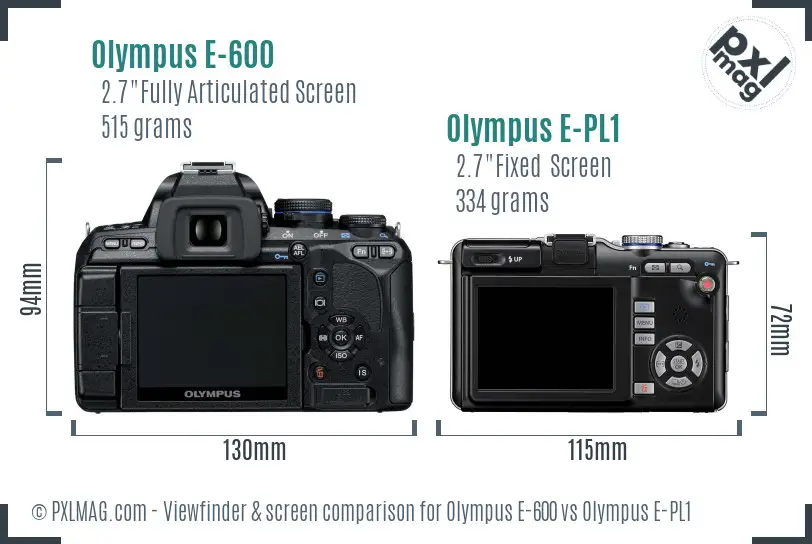 Olympus E-600 vs Olympus E-PL1 Screen and Viewfinder comparison