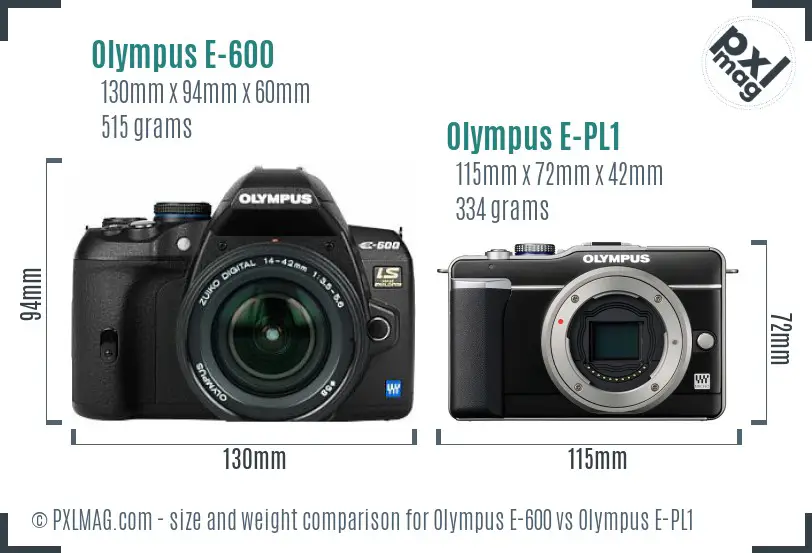 Olympus E-600 vs Olympus E-PL1 size comparison