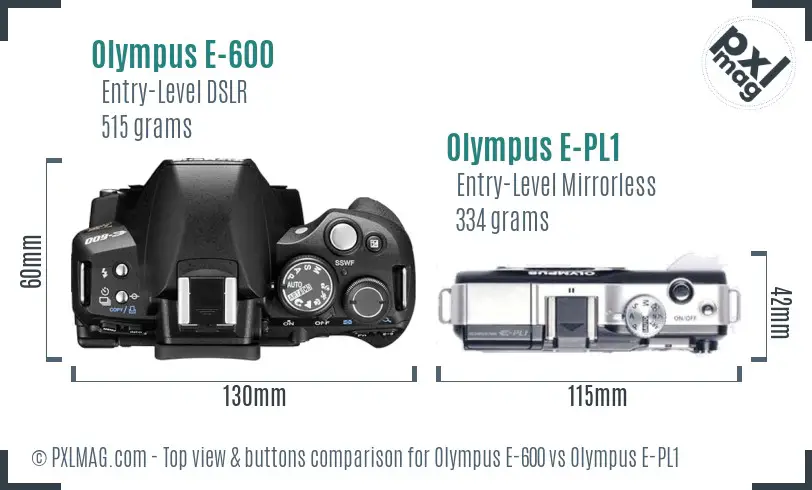 Olympus E-600 vs Olympus E-PL1 top view buttons comparison