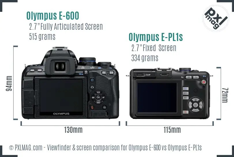 Olympus E-600 vs Olympus E-PL1s Screen and Viewfinder comparison