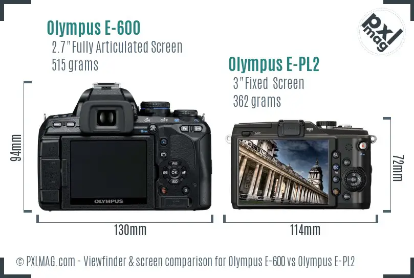 Olympus E-600 vs Olympus E-PL2 Screen and Viewfinder comparison