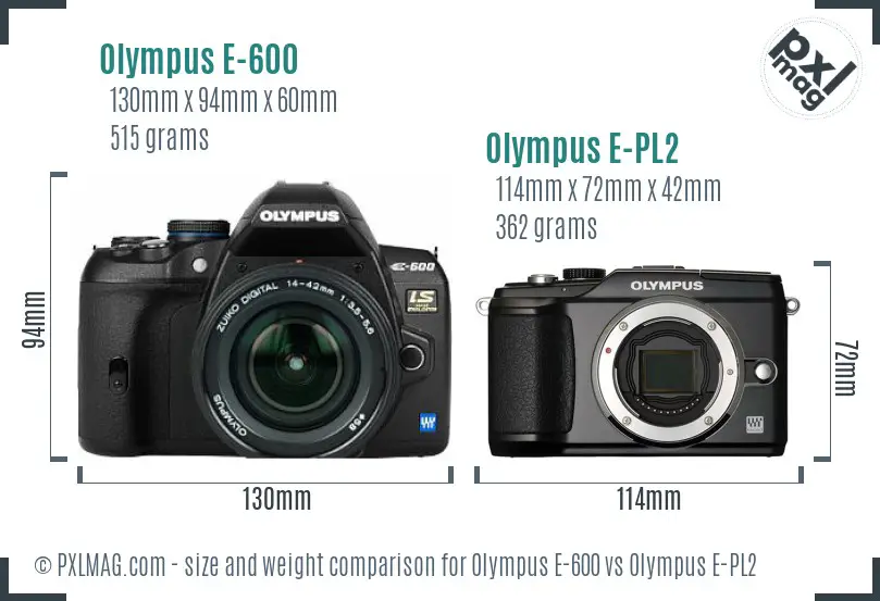 Olympus E-600 vs Olympus E-PL2 size comparison