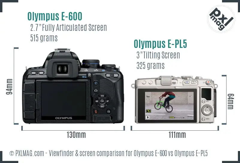 Olympus E-600 vs Olympus E-PL5 Screen and Viewfinder comparison