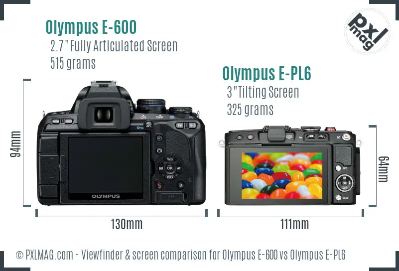 Olympus E-600 vs Olympus E-PL6 Screen and Viewfinder comparison