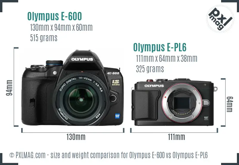 Olympus E-600 vs Olympus E-PL6 size comparison