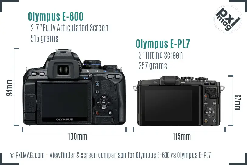 Olympus E-600 vs Olympus E-PL7 Screen and Viewfinder comparison