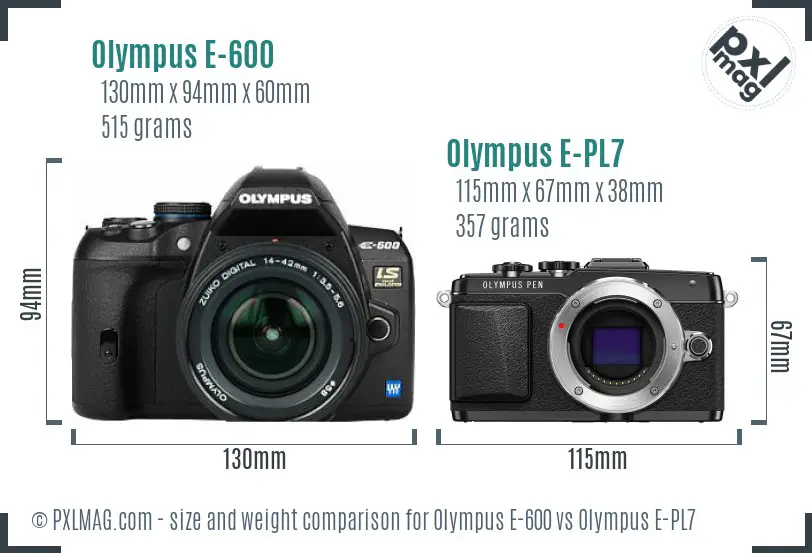 Olympus E-600 vs Olympus E-PL7 size comparison