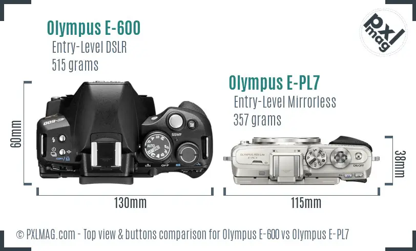 Olympus E-600 vs Olympus E-PL7 top view buttons comparison