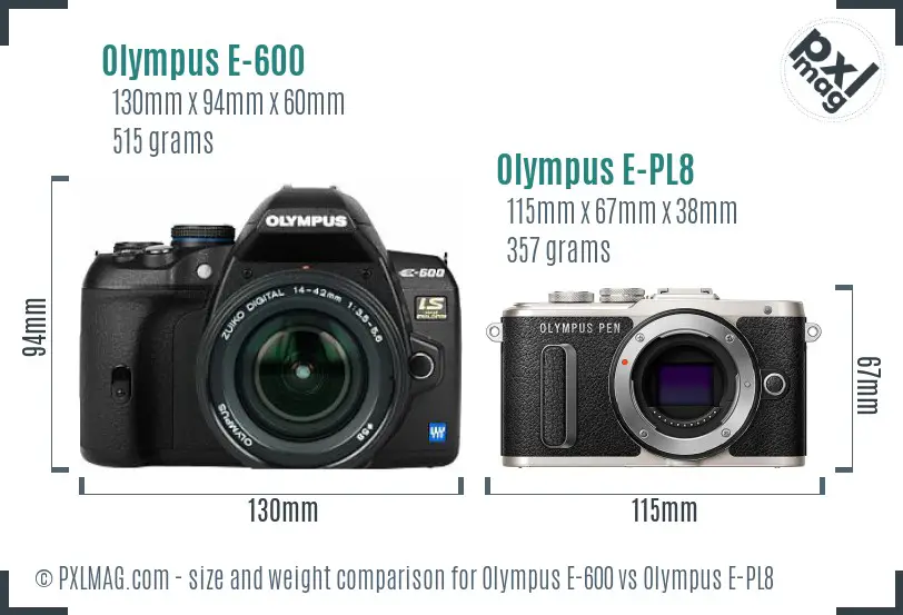 Olympus E-600 vs Olympus E-PL8 size comparison
