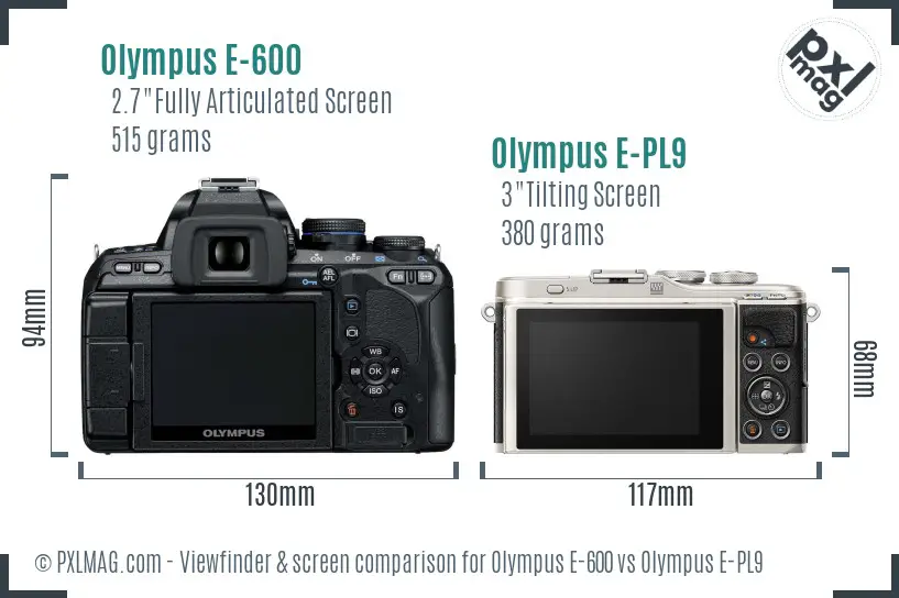 Olympus E-600 vs Olympus E-PL9 Screen and Viewfinder comparison
