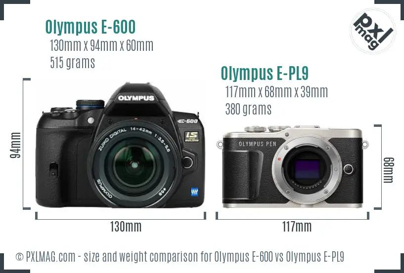 Olympus E-600 vs Olympus E-PL9 size comparison