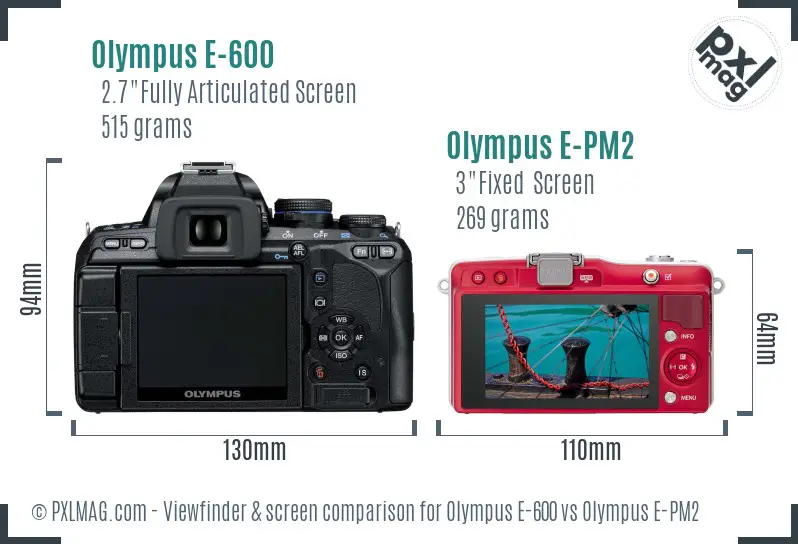 Olympus E-600 vs Olympus E-PM2 Screen and Viewfinder comparison